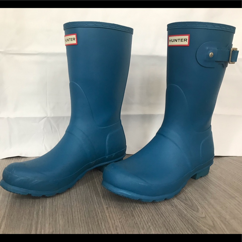 Bright blue Hunter rain boots